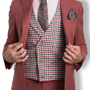 Chaleco Cruzado Cuadritos Burdeos y Marino