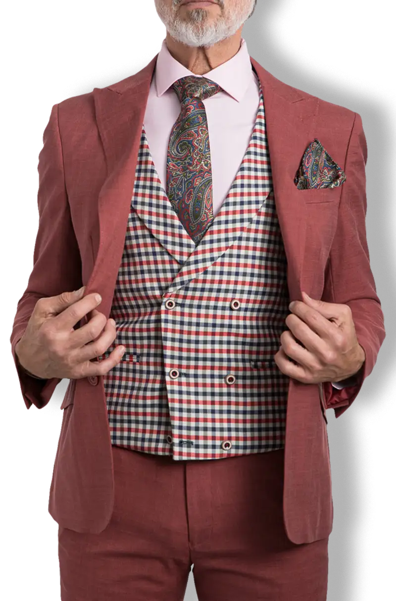 Chaleco Cruzado Cuadritos Burdeos y Marino | Kiko Bigot