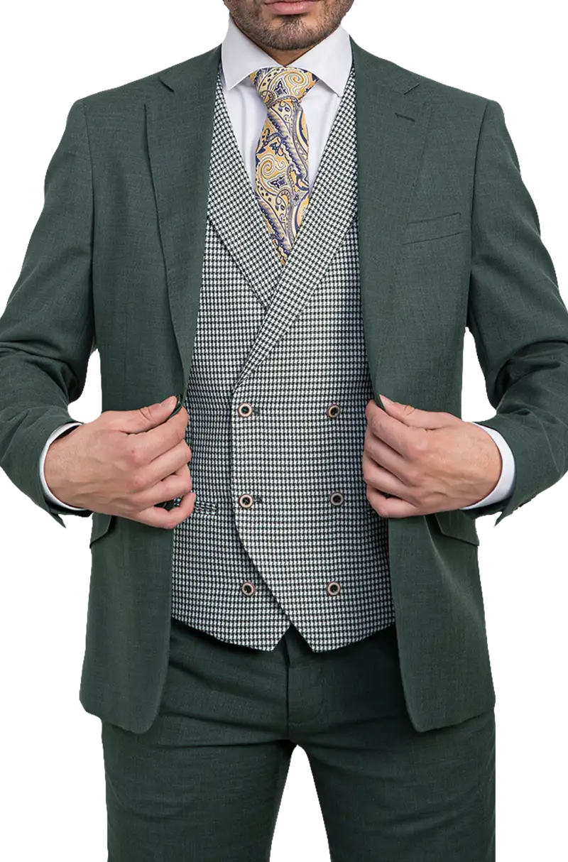 Chaleco Cruzado Pata de gallo verde | Kiko Bigot